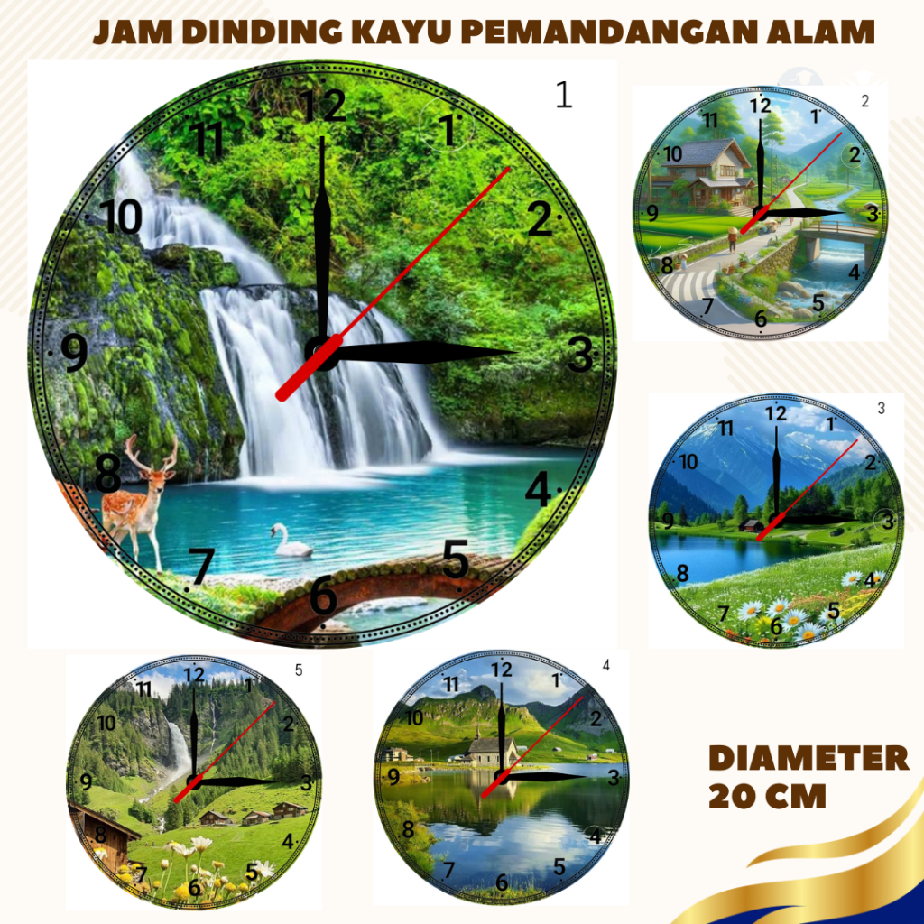 Jam Dinding Kayu Gambar Pemandangan Alam