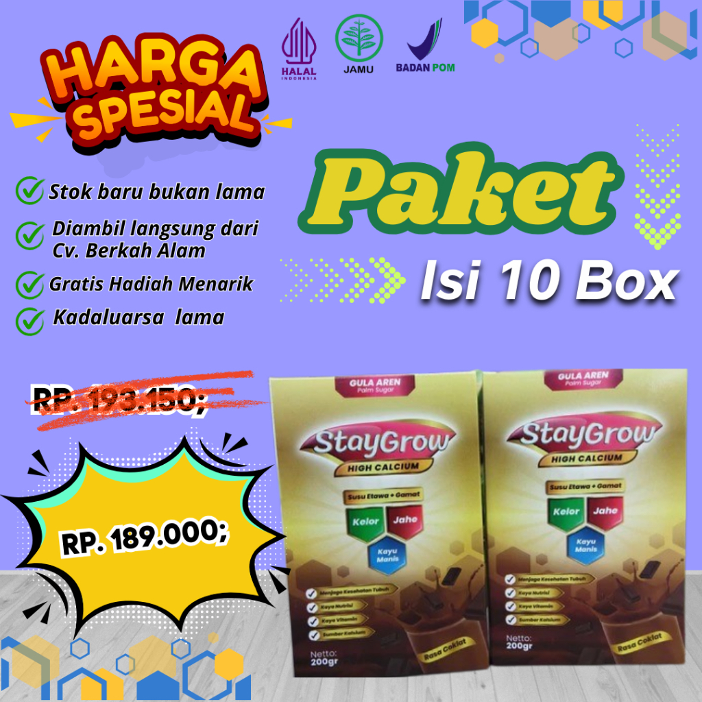 

STAY GROW MIX Paket 10 Box Susu Etawa+Gamat 200gr Rasa Cokelat Untuk Kesehatan Sendi dan Tulang