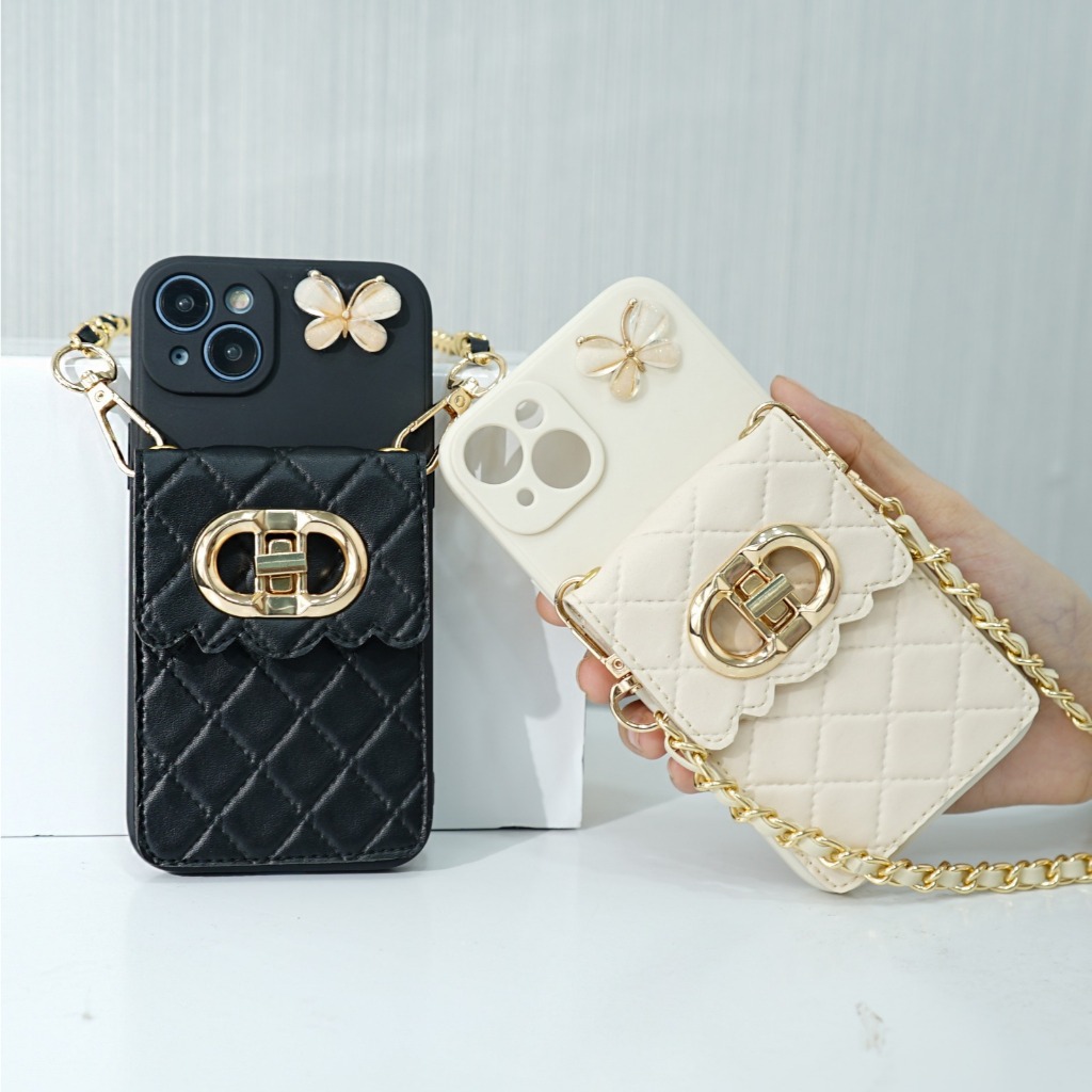 casing dompet sling + rantai untuk tipe OPPO RENO 12 5G softcase dompet sling rantai deior