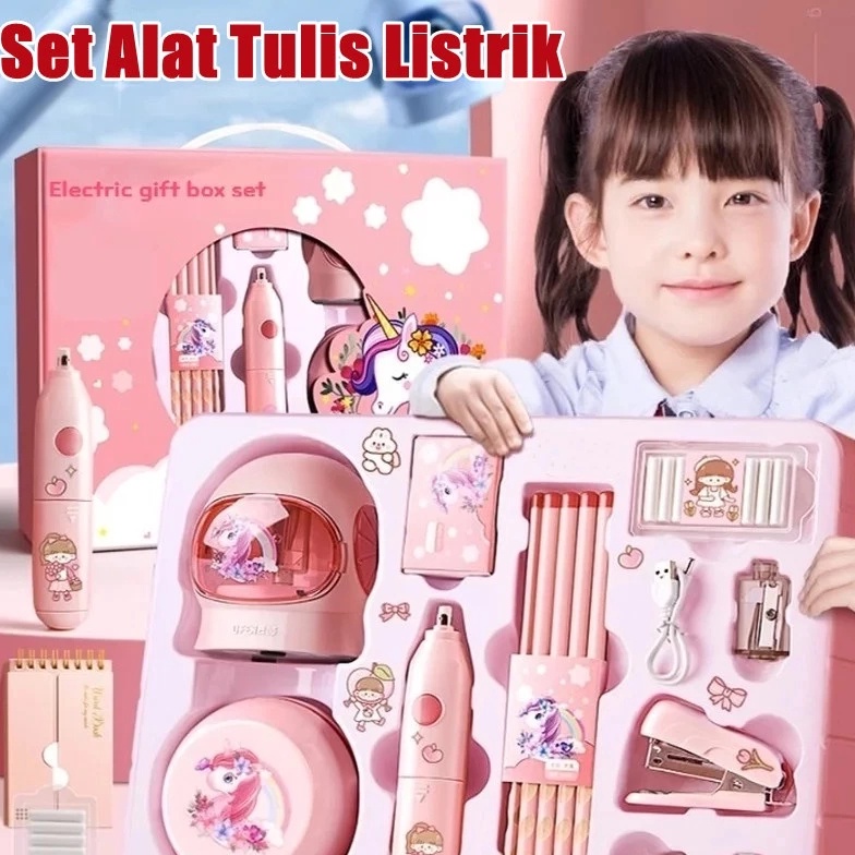 

KODE W76N 11 in 1 Alat Tulis Elektrik Rautan Penghapus Vacuum Pensil Anak Alat Perkakas Belajar Anak Perempuan Kado Electric Stationery Set