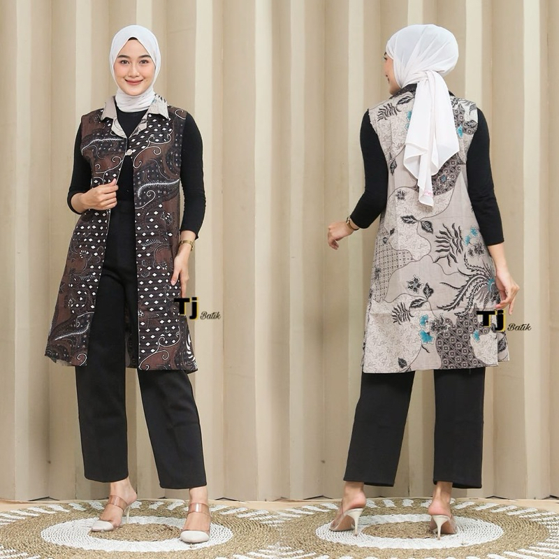 Outer Batik Motif Bolak Balik | Outer Batik Modern | Bolero Batik 2in1 | Cardigan Batik | Rompi Bati