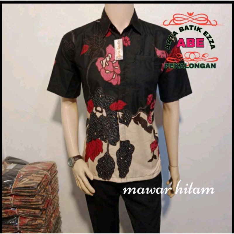 hem batik lengan pendek ,kemeja Hem buat kerja,buat kantor,atasan pria,, motif mawar hitam original,