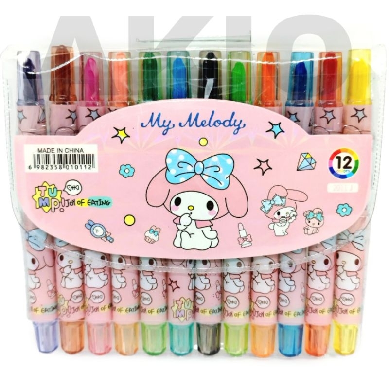 

Crayon Putar Mini Karakter MY MELODY SANRIO 12 Warna Rolling Twist Krayon Anak Aman