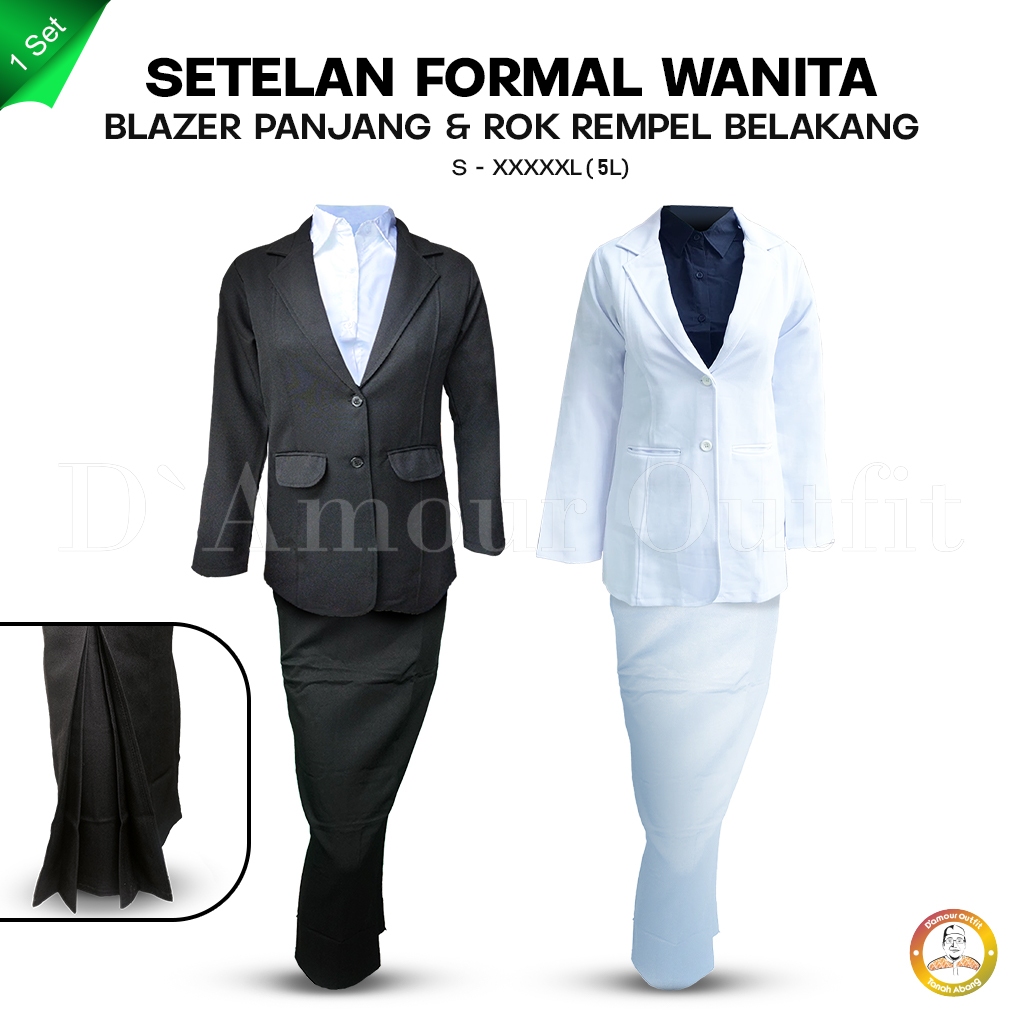 One Set Jas Blazer Sepinggul Rok Span Kipas_Rempel Wanita Setelan Blazer Panjang Rok Kipas Kerja Kan