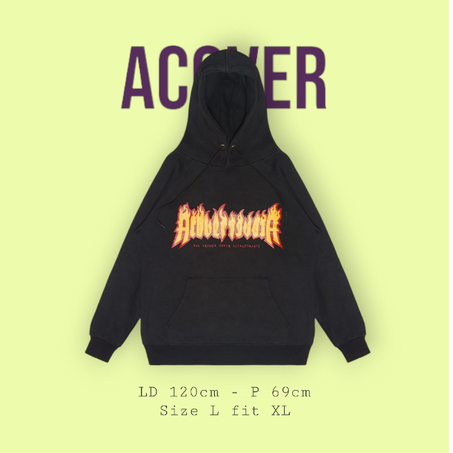 Acover Hoodie Big Logo Api Tebal Hitam Pekat