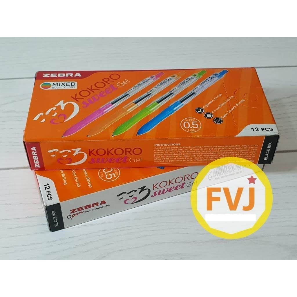 

12 Pulpen Kokoro SWEET Gel Zebra Warna Hitam dan Mix - body WARNA