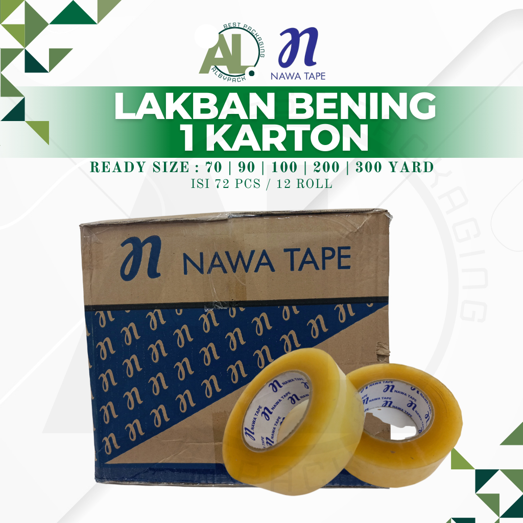 

Lakban bening / Lakban coklat NAWA TAPE 1 Dus Isi 72 Roll Ekonomis