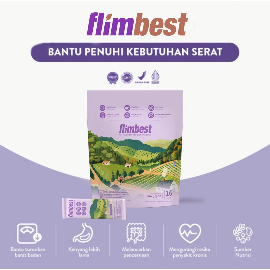 

FLIMBEST 1 POUCH 16 SACHET Multigrain With Purple Potato Susu Diet Pelangsing Sehat Alami Rasa Taro Ubi Ungu Oat Meal Replacement | Tinggi Kalsium | Susu Protein BPOM HALAL