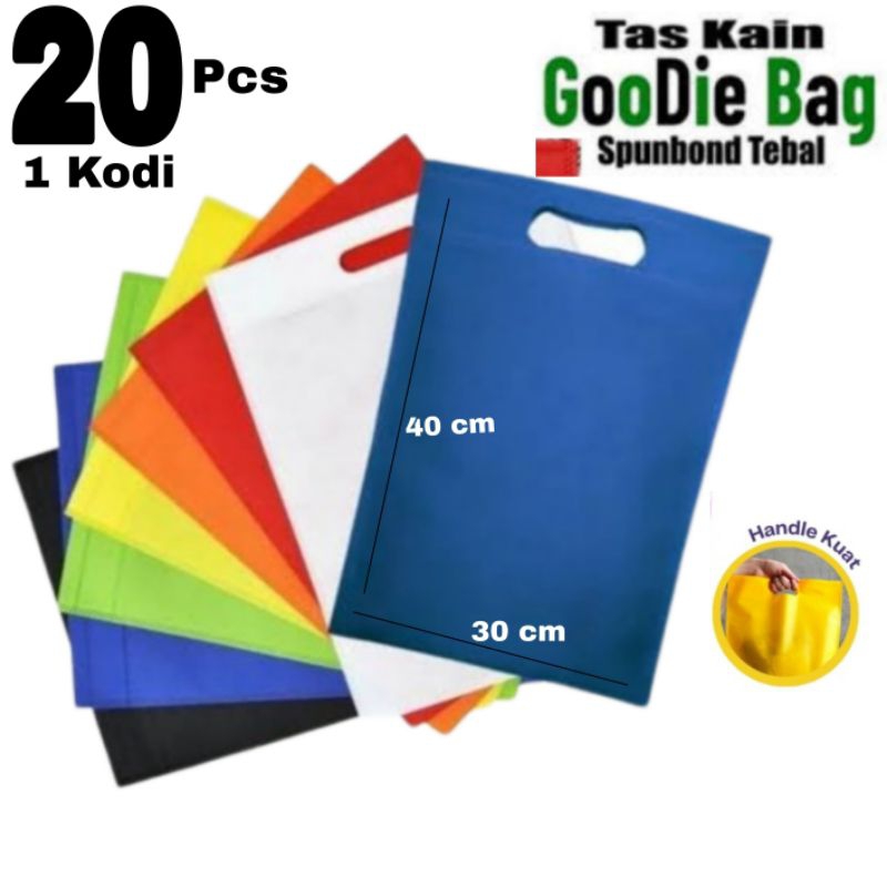

1 Kodi Tas Kain Spunbond Goodiebag Handle Oval ukuran 30x40 cm Souvenir,Ulangtahun,Taskado,polos