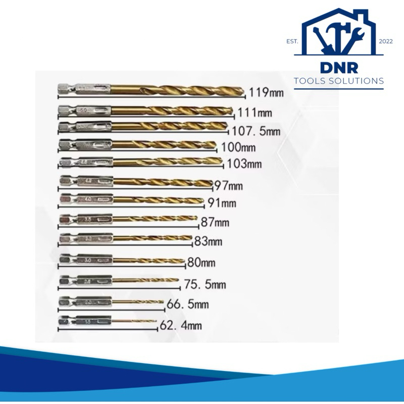 DNR - Set Mata Bor Titanium 13pcs Mata Bor Kayu Besi Set Komplit Titanium Twist Drill Set Mata Bor L