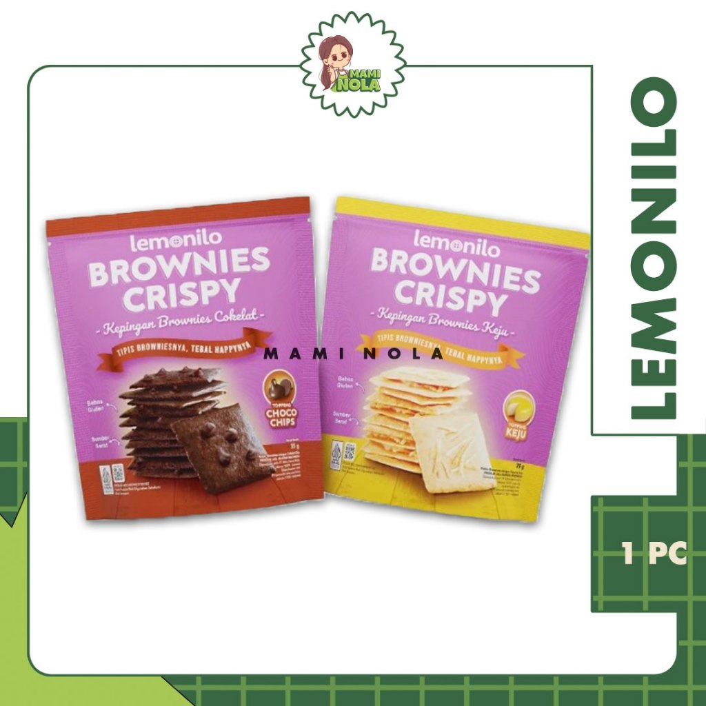 

LEMONILO Brownies Crispy - Chocochips Keju - Cemilan Diet Sehat - Lemonilo Bronis Coklat - Lemonilo Brownie Cheese