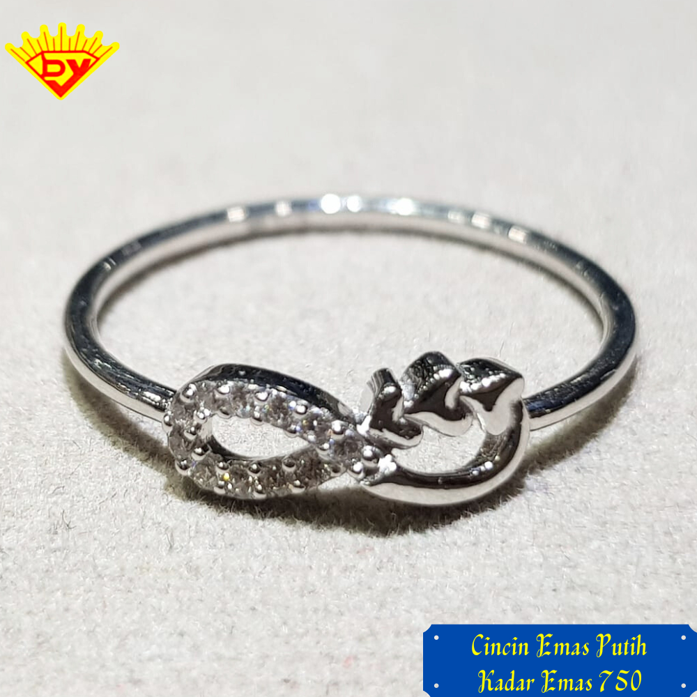 Cincin Emas Putih Permata Zirconia Baru Kadar Emas 750