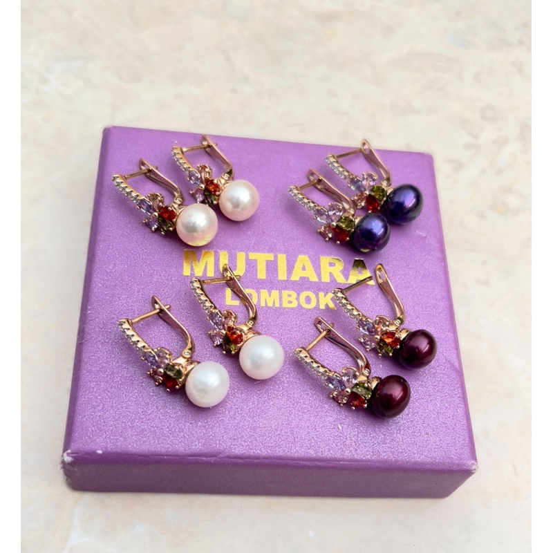 Anting lapis emas mutiara air tawar asli lombok Anting anting wanita Anting mutiara lombok asli Anti
