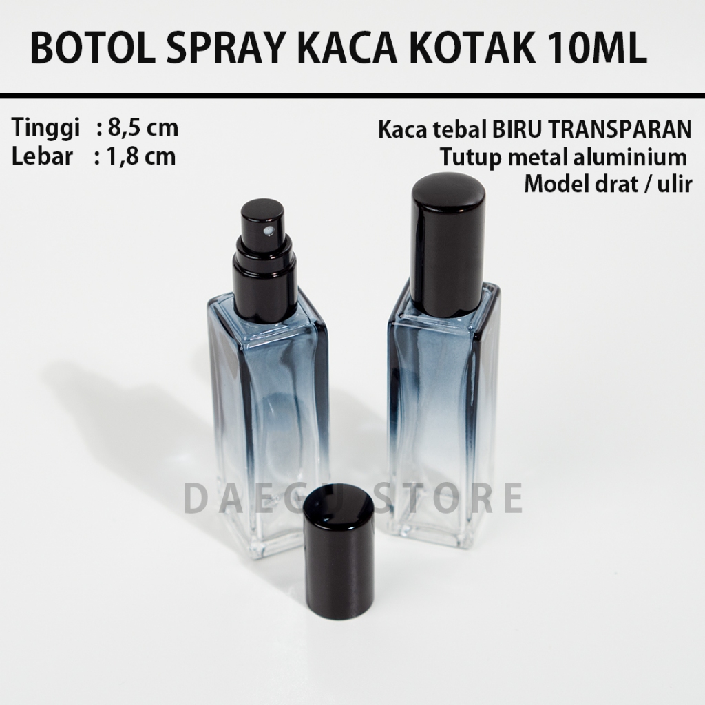 Botol Spray Kaca 10ml Kotak Tebal BIRU TRANSPARAN Parfum Refiil Drat