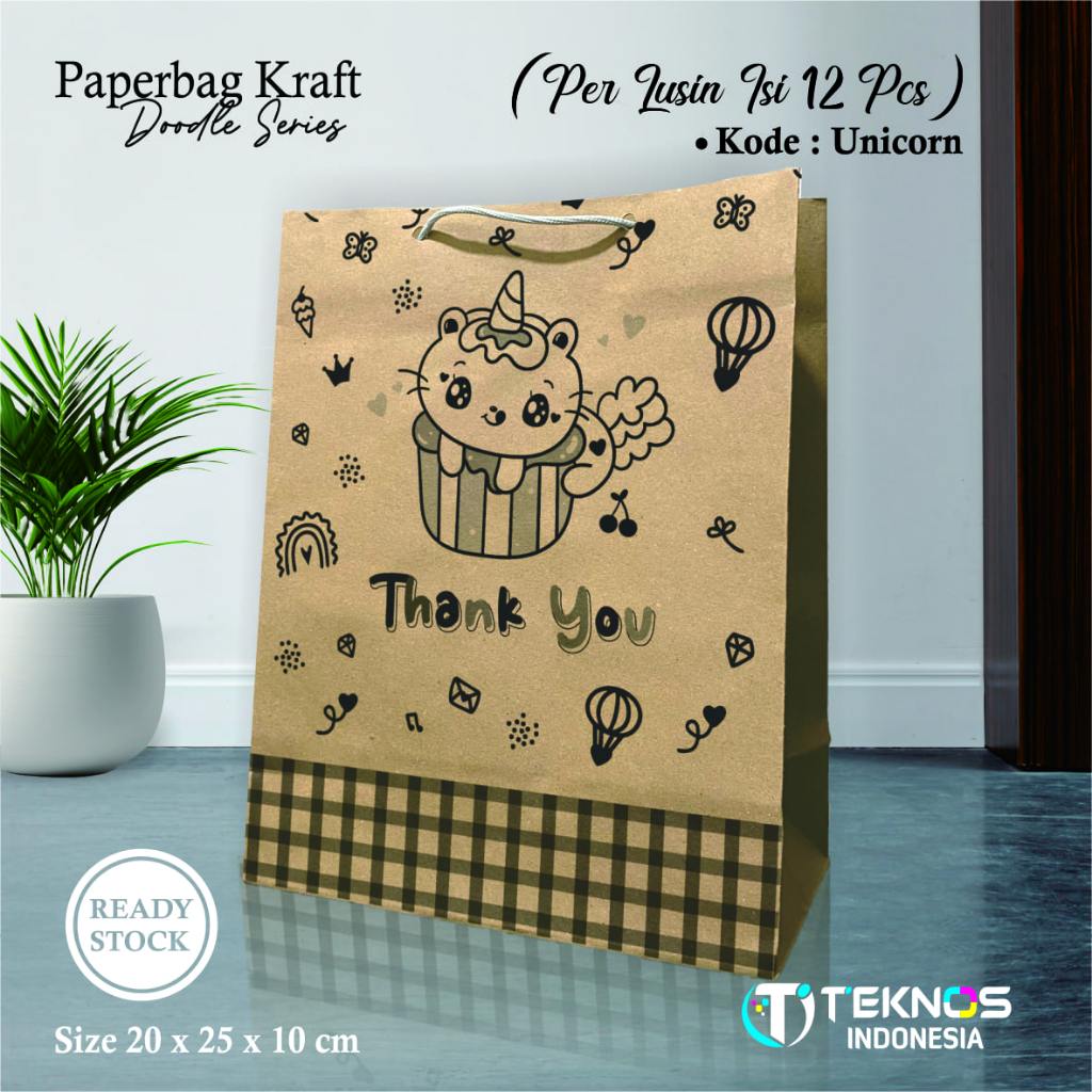 

(12pcs) PAPER BAG SABLON MOTIF UNICORN UKURAN 20 X 25 X 10 CM READY STOCK LUSINAN