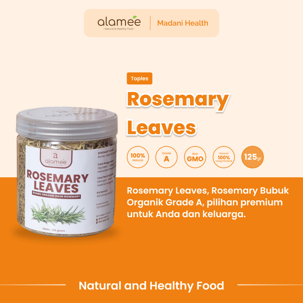 

ALAMEE Daun Rosemary Kering Dried Leaves Garnish Murni Asli Tanpa Campuran Bumbu Masakan Dapur 125g