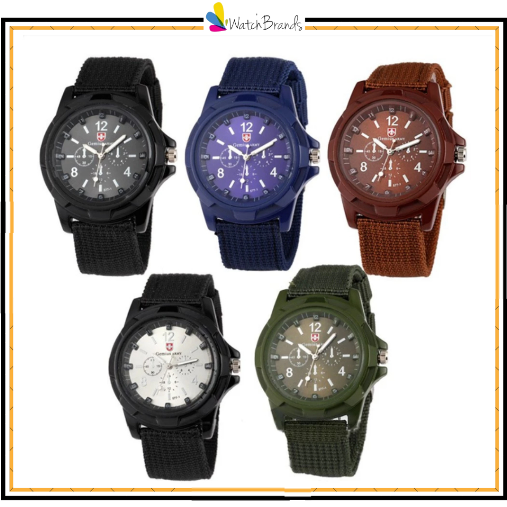 WBS Jam Tangan Pria GEMIUS ARMY TALI BAHAN CANVAS Kanvas nato strap Militer Sport Rugged SWISS GA001