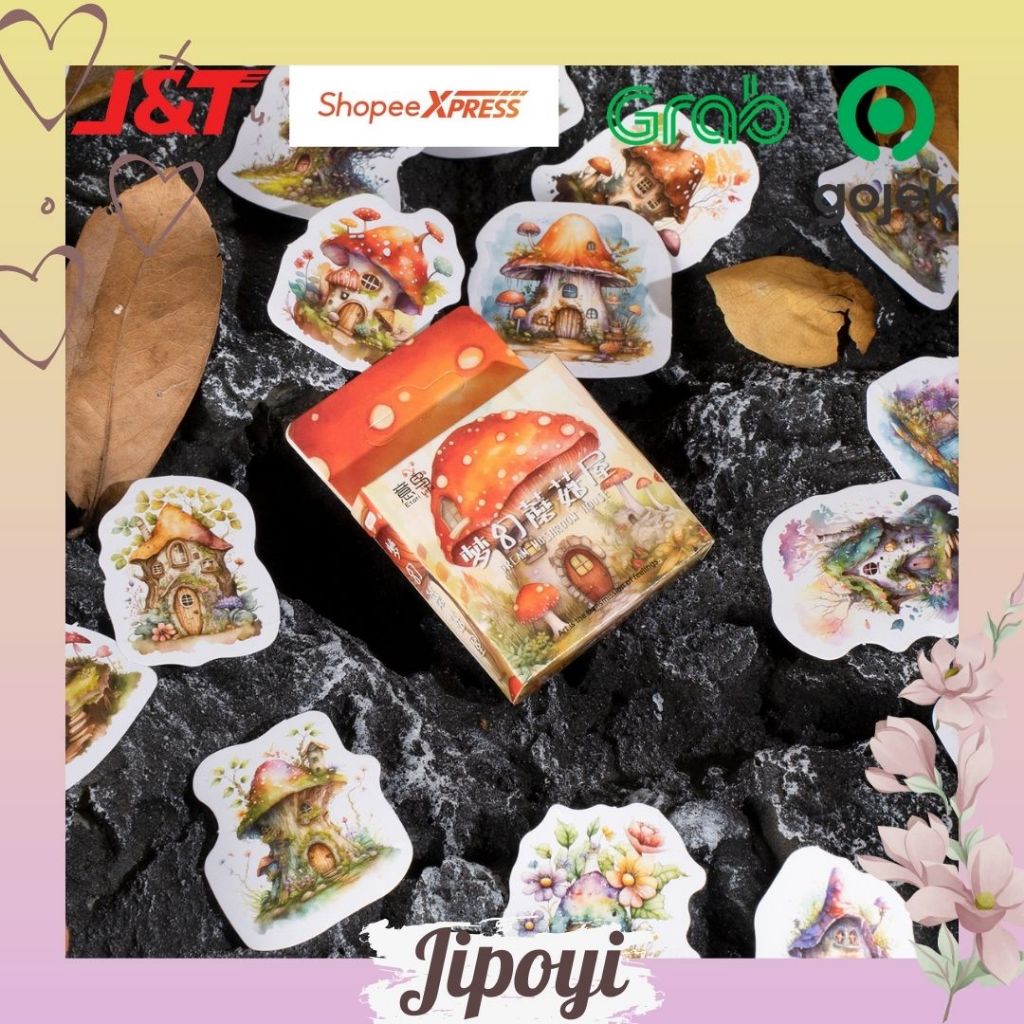 46pcs Stiker Sticker Rumah Jamur Journal Jurnal Scrapbook Planner Klasik Retro Vintage Aesthetic DIY