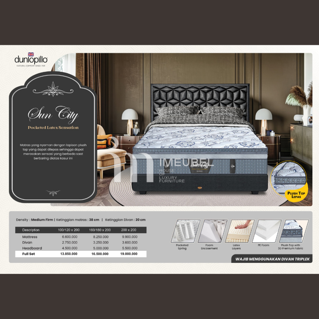 Pillow Top Lepas / Matras / Mattress Dunlopillo Sun City - Matras only