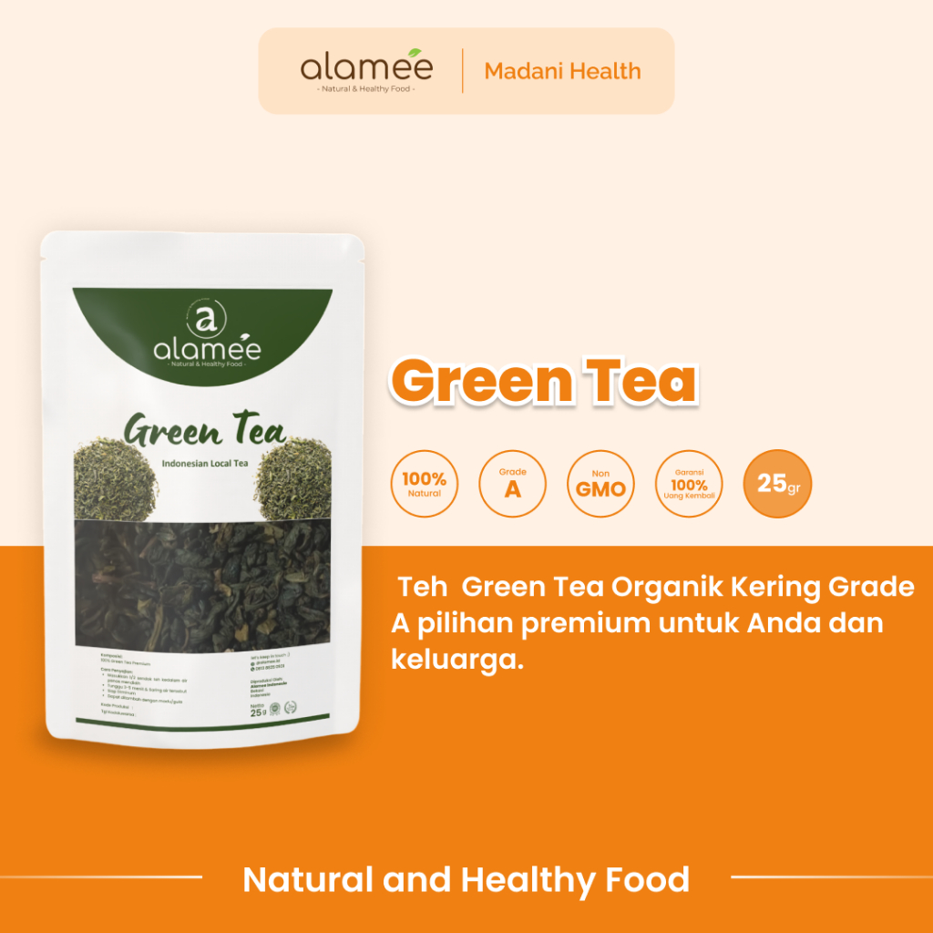 

ALAMEE Teh Hijau Green Tea Organic Kering Organik Greentea Minuman Herbal Siap Seduh Minum 25gr