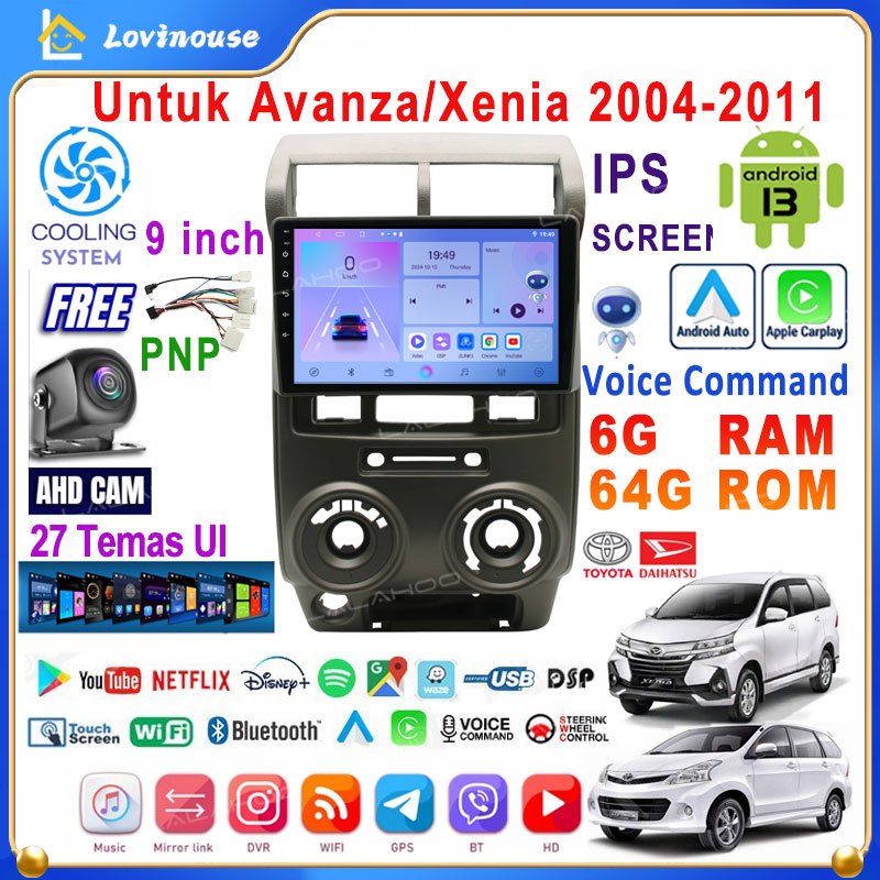 LALAHOO/100% Asli9 Inch 6G+64G Android 13 Head Unit Untuk Avanza/Xenia 2004-2011 Termasuk Frame/PNP