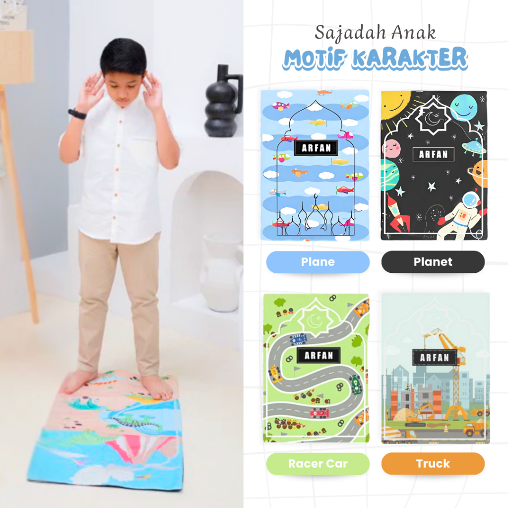 Sajadah Anak Laki Laki Printing Karakter Custom Nama