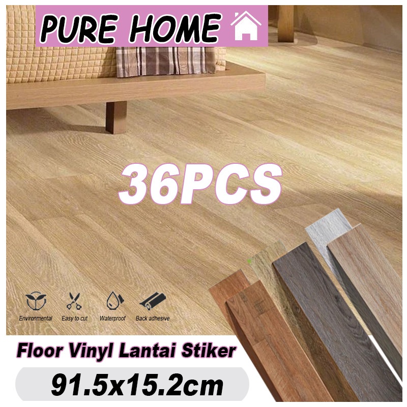 Pure Home-Lantai Vinyl Kayu Premium 1 Dus (36PCS) Ukuran 30x60cm/ Lantai vinyl motif kayu / Sticker 