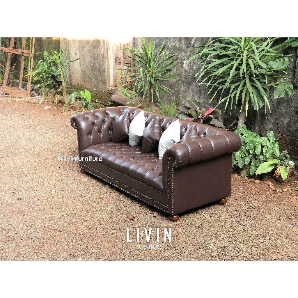 Sofa Chesterfield Jati Klasik 3 Seater Modern Mewah