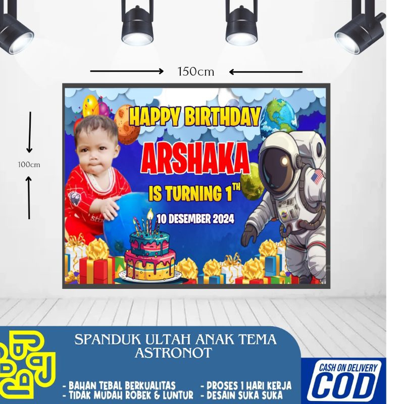spanduk banner ulang tahun anak astronot murah /Perlengkapan pesta ultah anak astronot bisa COD baya