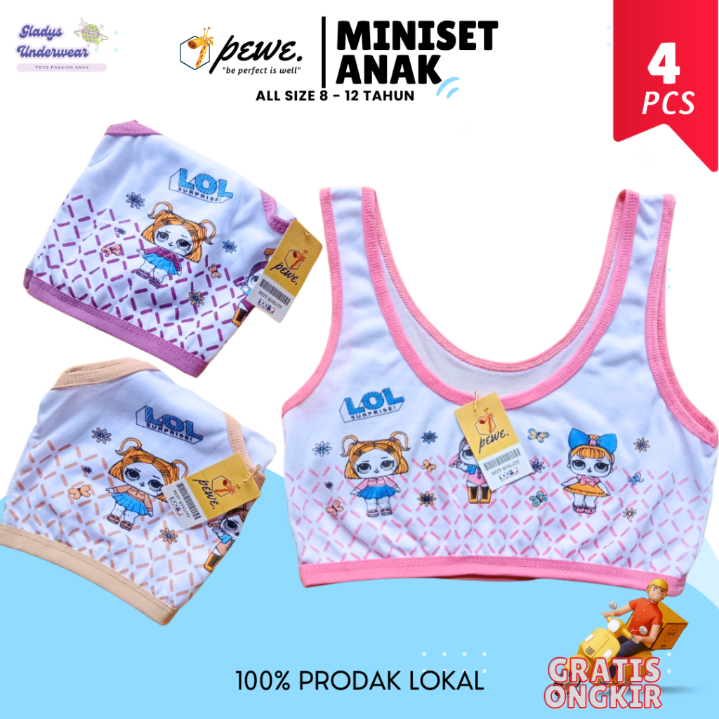 12 Pcs Miniset Anak Warna Putih Motif Sablon/ Miniset Anak SD 8-12 TAHUN Step 1 Mini Set Bahan PE Sp