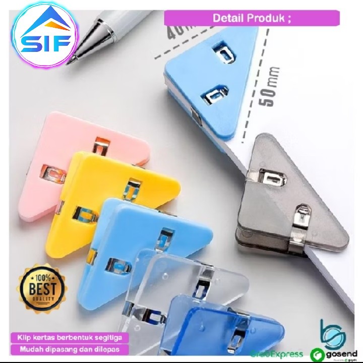 Klip Kertas Paper Clip Segitiga Warna Warni Binder Klip Lucu Unik Penjepit Buku Sudut Kertas HVS Pla