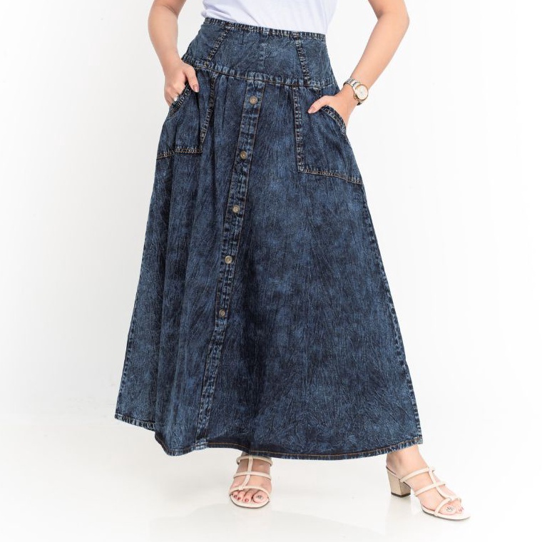 KODE S69K Molding  Rok Payung Jeans Hitam Snow Model Kancing Tengah Premium Original Molding All siz