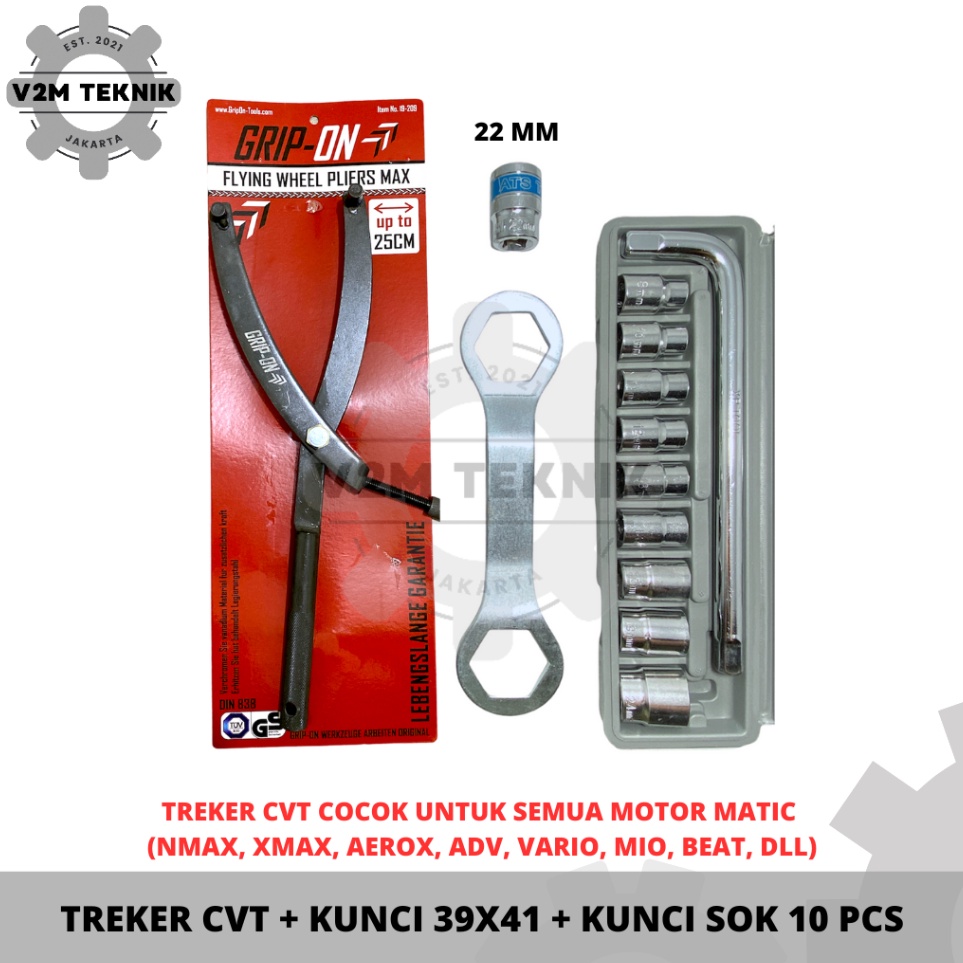 Murah Harga  PAKET Treker CVT GRIP ON MAX  Kunci Kopling 39x41  Kunci Sok 1 Pcs  Paket Treker CVT NM
