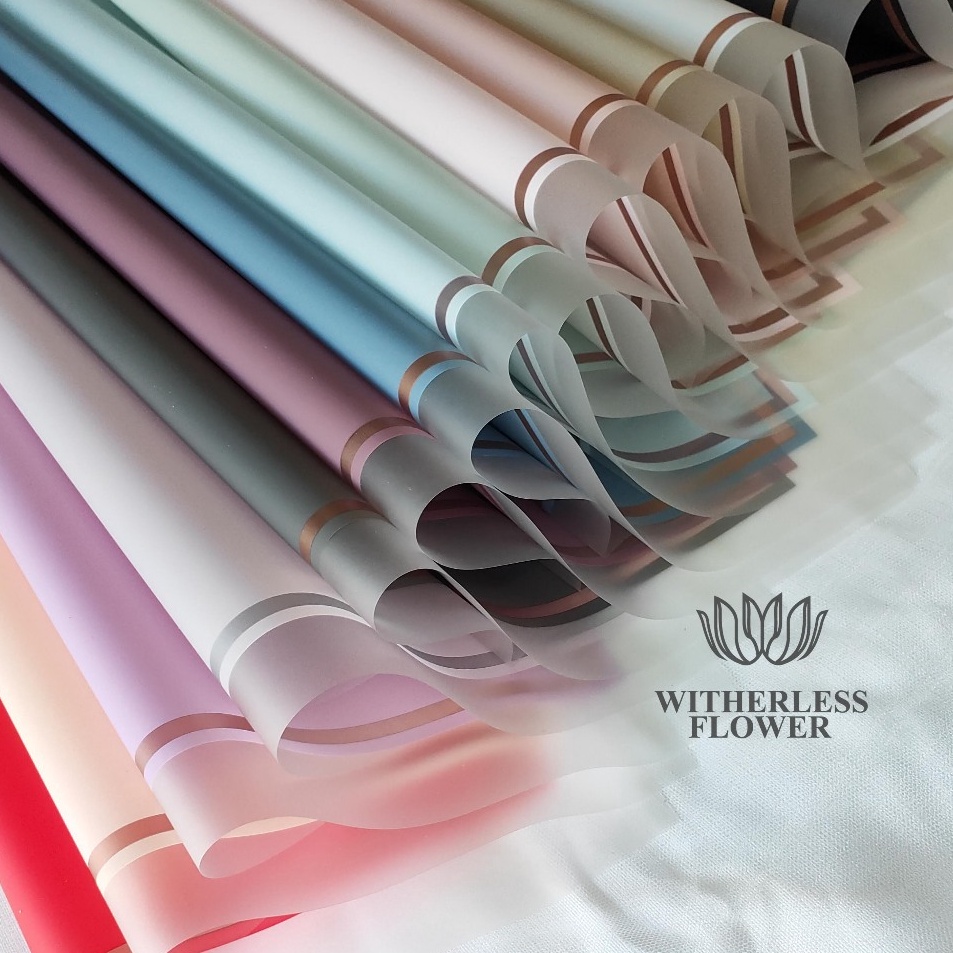 

Hemat Belanja 1 2 LEMBAR Cellophane Single Gold Frame Transparent Edge Kertas Buket Bunga Florist Flower Wrapping Paper Transparan