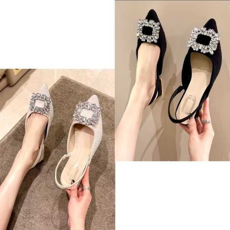 Sandal Sepatu Heels wanita trendy casual korean Style black & white BLINK Series