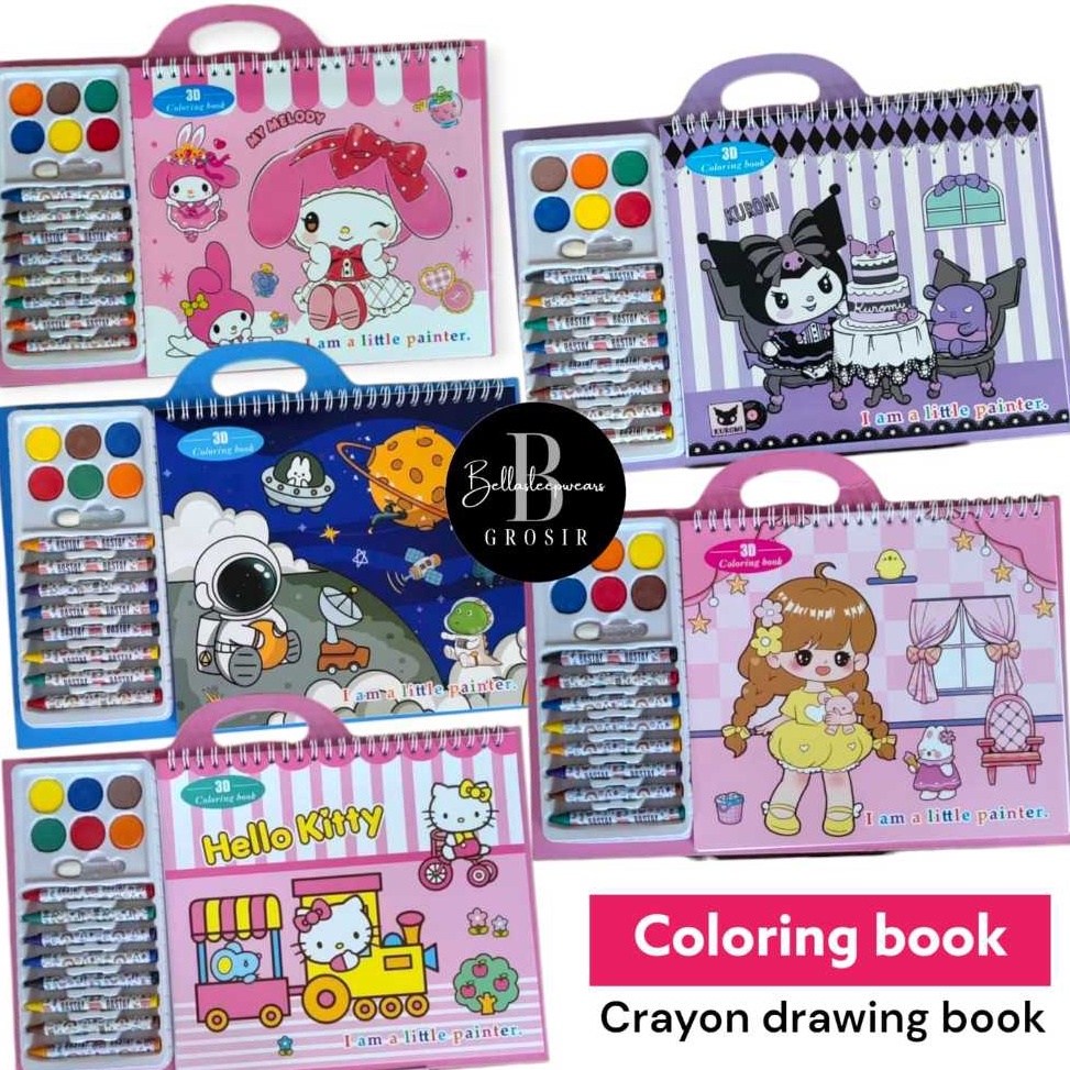 

Dijamin Original BELLA BUKU CRAYON DRAWING COLORING BOOK SANRIO Buku Gambar Mewarnai Karakter Sanrio 3D Kuromi Melody Hello Kitty Coloring Book 3D Set Crayon Belajar Melukis Menggambar