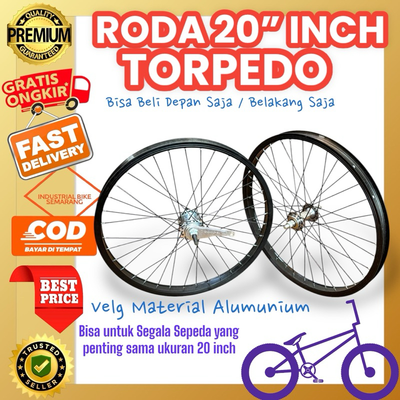 ( WS 20 INCH ALLOY / TOORPEDO ) Roda Velg Wheelset Sepeda BMX 20 Inch Alumunium Torpedo Mini Seli