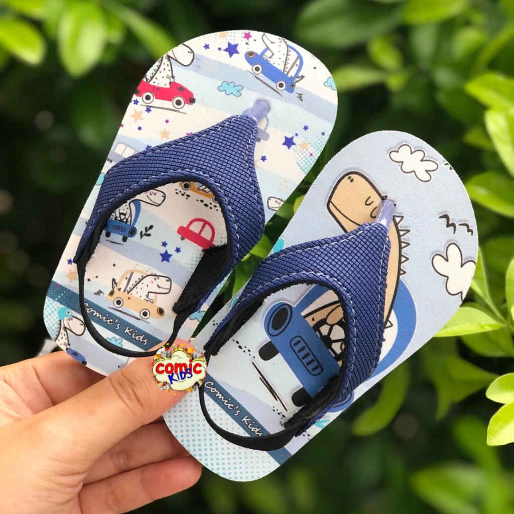 Sandal Jepit Anak Laki Laki Comickids Sendal Japit Bayi 1 Tahun Baby Balita Dinosaurus BLUE DINO