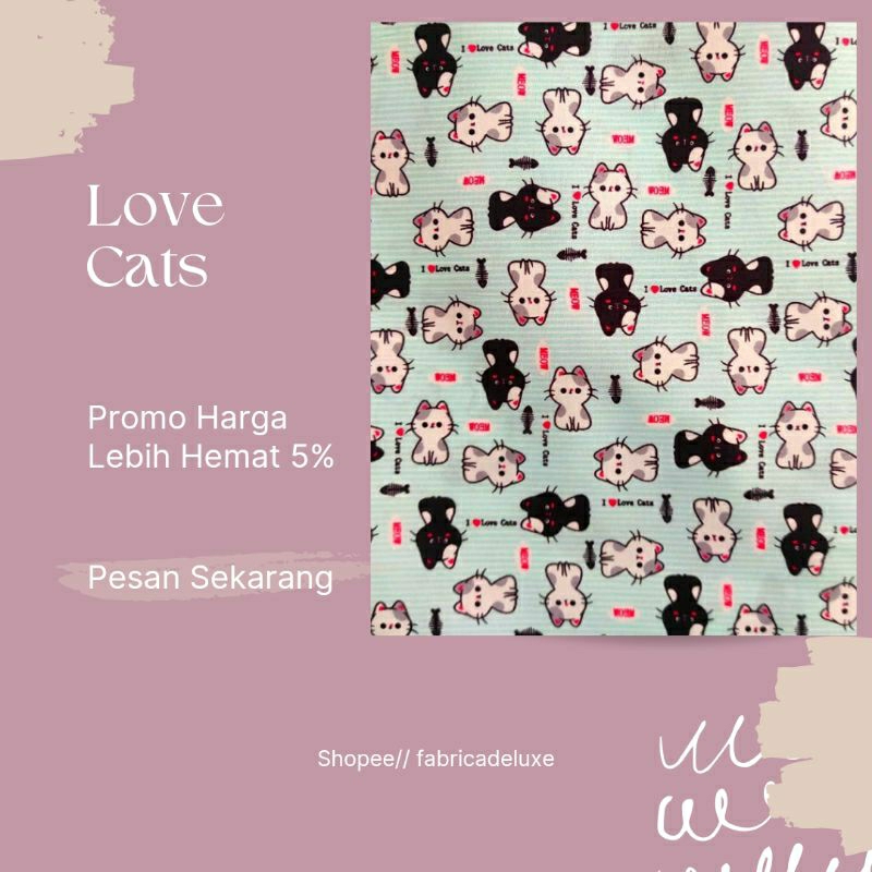Kain Sprei Motif Love Cats Katun Meteran