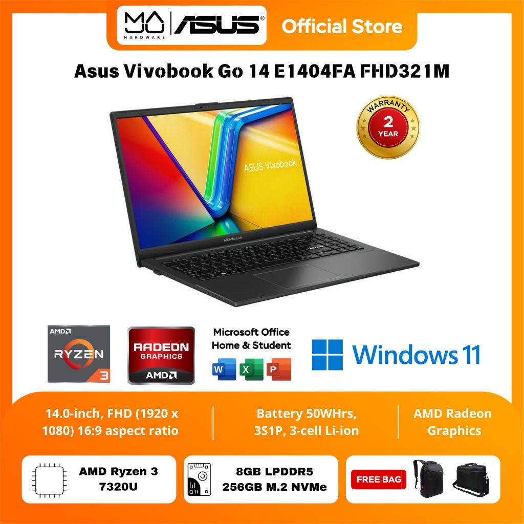 Laptop ASUS VivoBook Go 14 E1404FA FHD321M Ryzen 3 7320U - Mixed Black