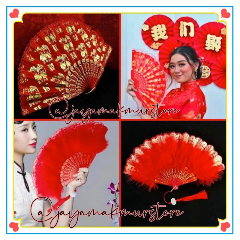KIPAS WEDDING SHUANG XI / KIPAS MERAH PENGANTIN / KIPAS SANG JIT IMPORT / KIPAS BULU MERAH MARRIED /