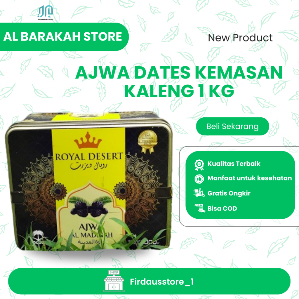 

1 Kg Kurma Ajwa Madinah/Kurma Nabi Kemasan Kaleng Mewah Royal Desert