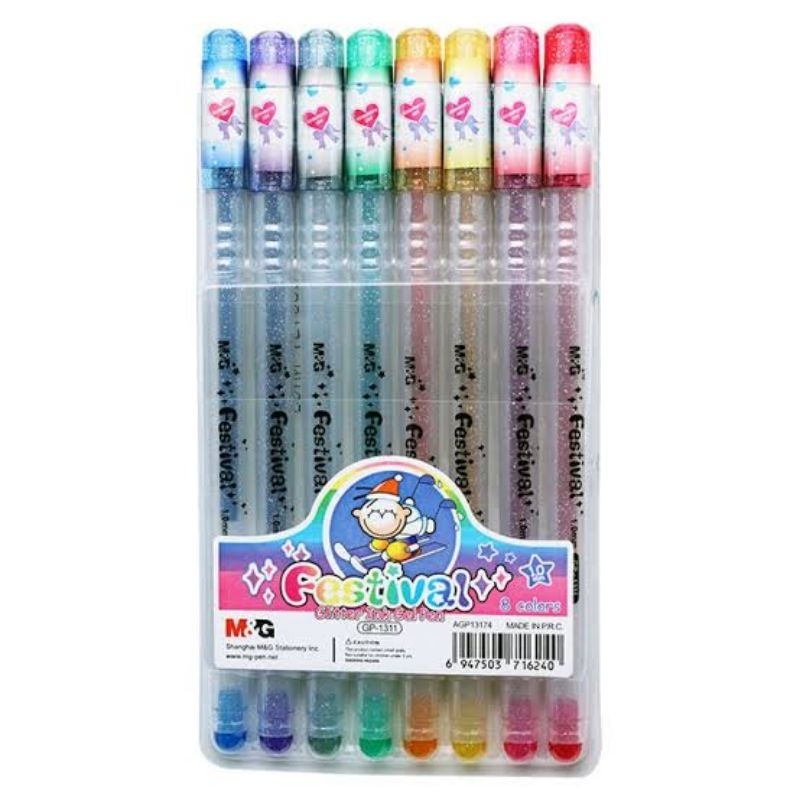 

[SET 8 WARNA] GLITTER GEL PEN AGP13174 M&G / BALLPOINT GLITTER INK GEL PEN 1.0MM GP-1311