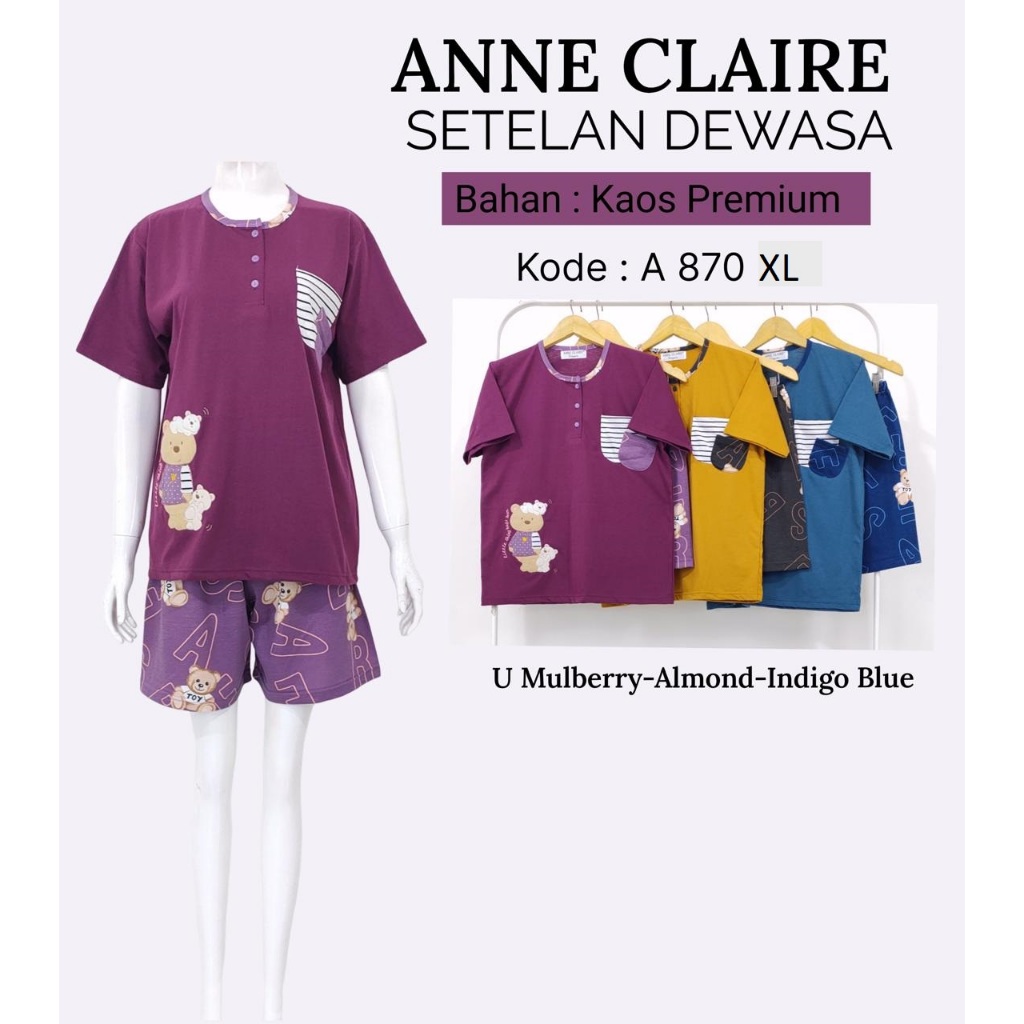 AC - HP - ANNE CLAIRE SETELAN DEWASA JUMBO Baju Tidur BabyDoll  Celana Pendek HOTPANTS - XL/2L