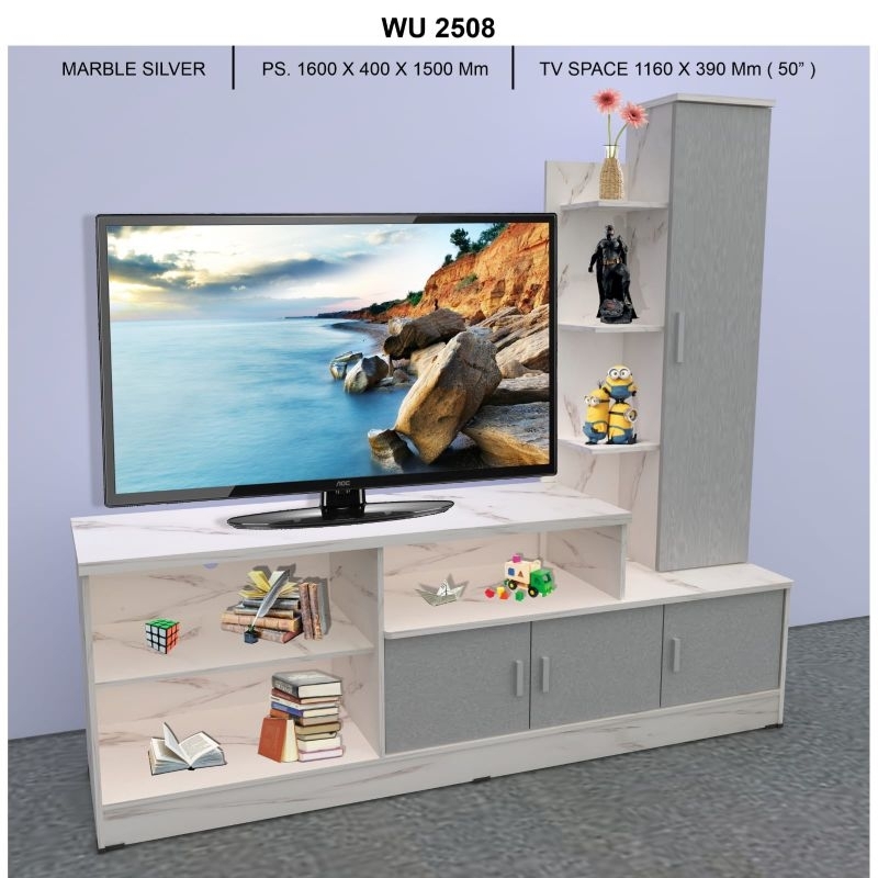 Meja Tv Buffet Minimalis Marble Silver WU 1608-1609