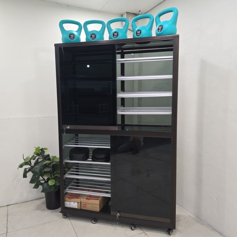 TC ALUMINIUM LS77 120X40X181 B LEMARI RAK SEPATU ALUMINIUM TEBAL COKLAT KACA 5 MM 10 SUSUN PINTU GES