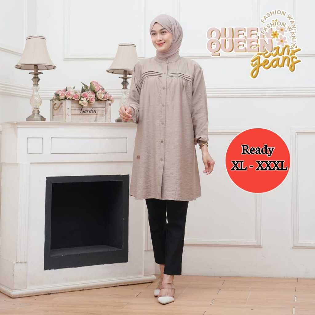 (TUNIK JUMBO) Baju Atasan Wanita Terbaru kemeja Wanita Polo Linen Tunik Wanita Atasan Wanita Jumbo L