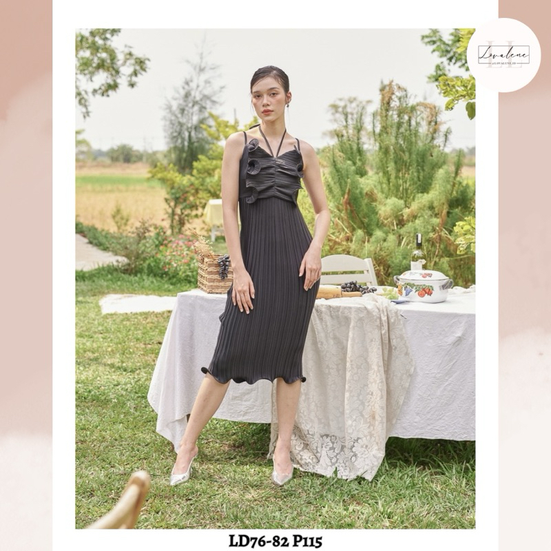 OFFICIAL MISSE Posie Dress in Black Size XS-S Satin Plisket Pleated Sateen Dress Long Dress Midi Dre