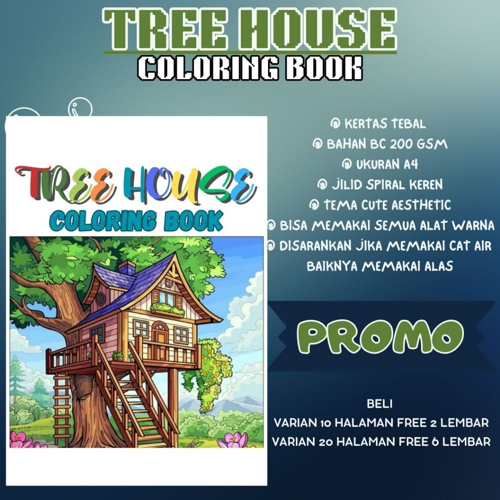 

TREE HOUSE Coloring Book Healing Activity Buku Mewarnai Anak Remaja Dewasa Aesthetic Kertas Tebal