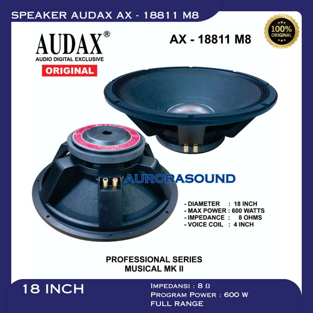 SPEAKER AUDAX AX 18811 M8 WOOFER 18 INCH SPEAKER AUDAX AX 18811 600W ORIGINAL